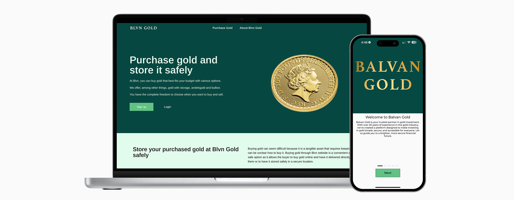 Old Vaulta (previously Balvan Gold) Web and App UI